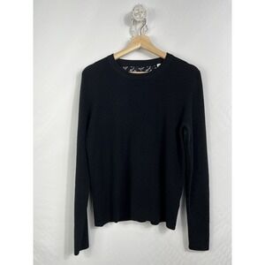 ALC Black Merino Wool Ribbed Sweater Lace Back Panel Crew Neck S-09 9442A Mens L